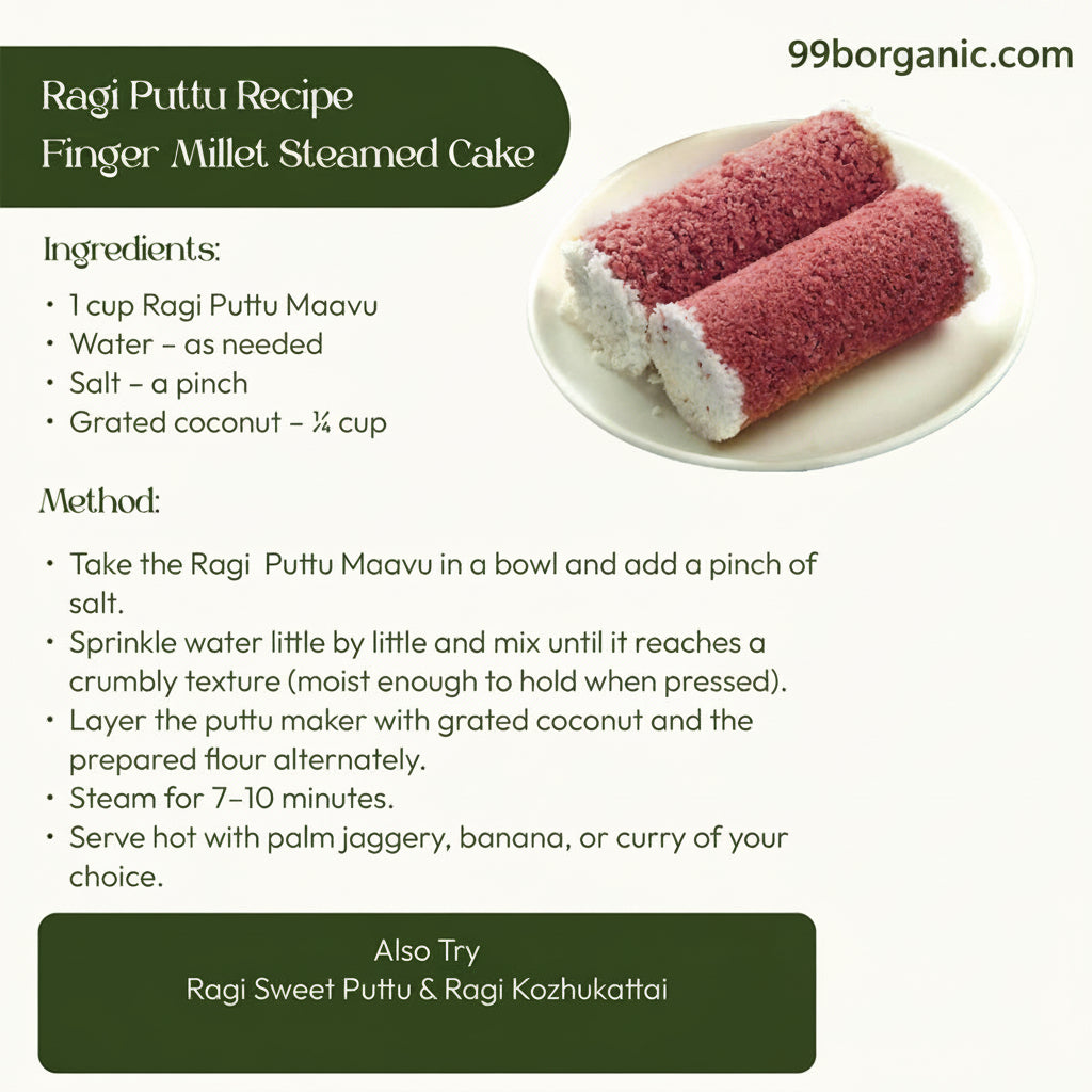 Organic ragi puttu maavu finger millet flour 250g calcium rich breakfast mix by 99B Organic