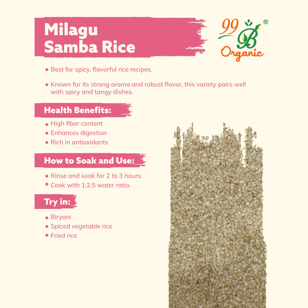 Milagu Samba Rice 500g | Traditional Pepper Rice Variety – 99B Organic