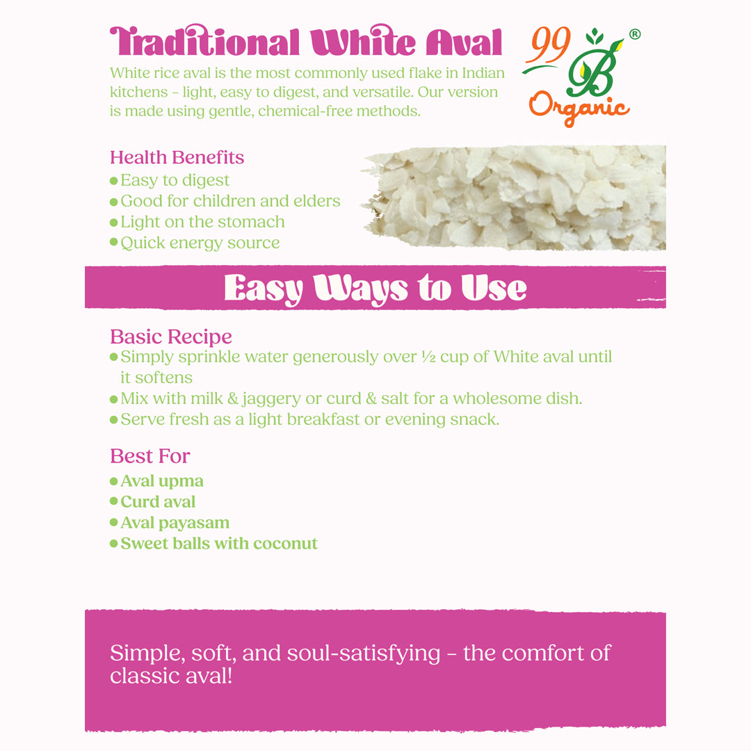 Organic white poha rice flakes 200g traditional breakfast food by 99B Organic