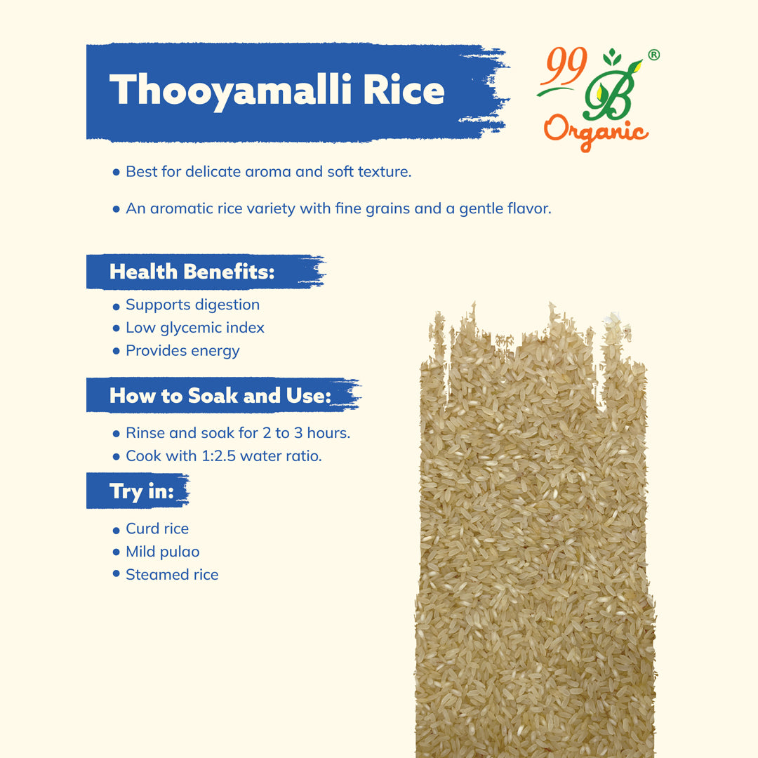 Thooyamalli rice 500g – organic traditional South Indian white rice by 99B Organic