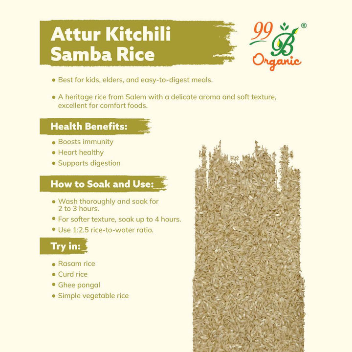 Attur Kitchili Samba Rice 500gms - 99B Organic