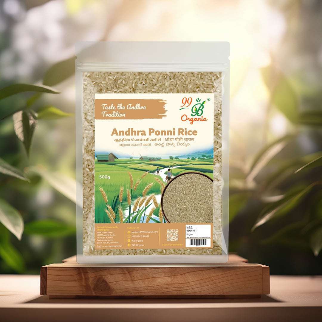 Andhra Ponni rice 500g – traditional soft-cooking Ponni variety Andhra Pradesh 99B Organic