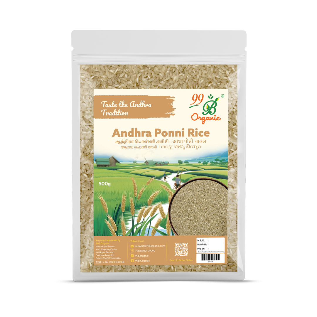 Andhra Ponni rice 500g – traditional soft-cooking Ponni variety Andhra Pradesh 99B Organic