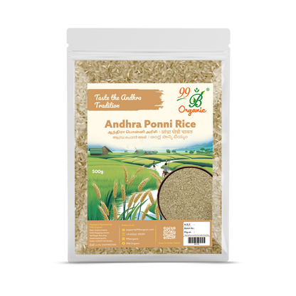 Andhra Ponni rice 500g – traditional soft-cooking Ponni variety Andhra Pradesh 99B Organic