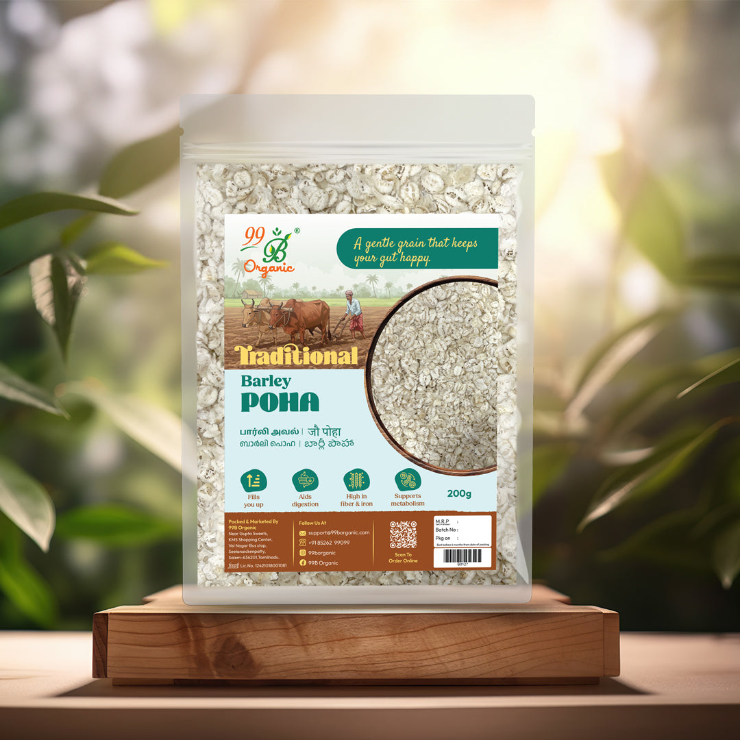 Organic barley poha wholegrain flakes 200g healthy fiber rich breakfast by 99B Organic