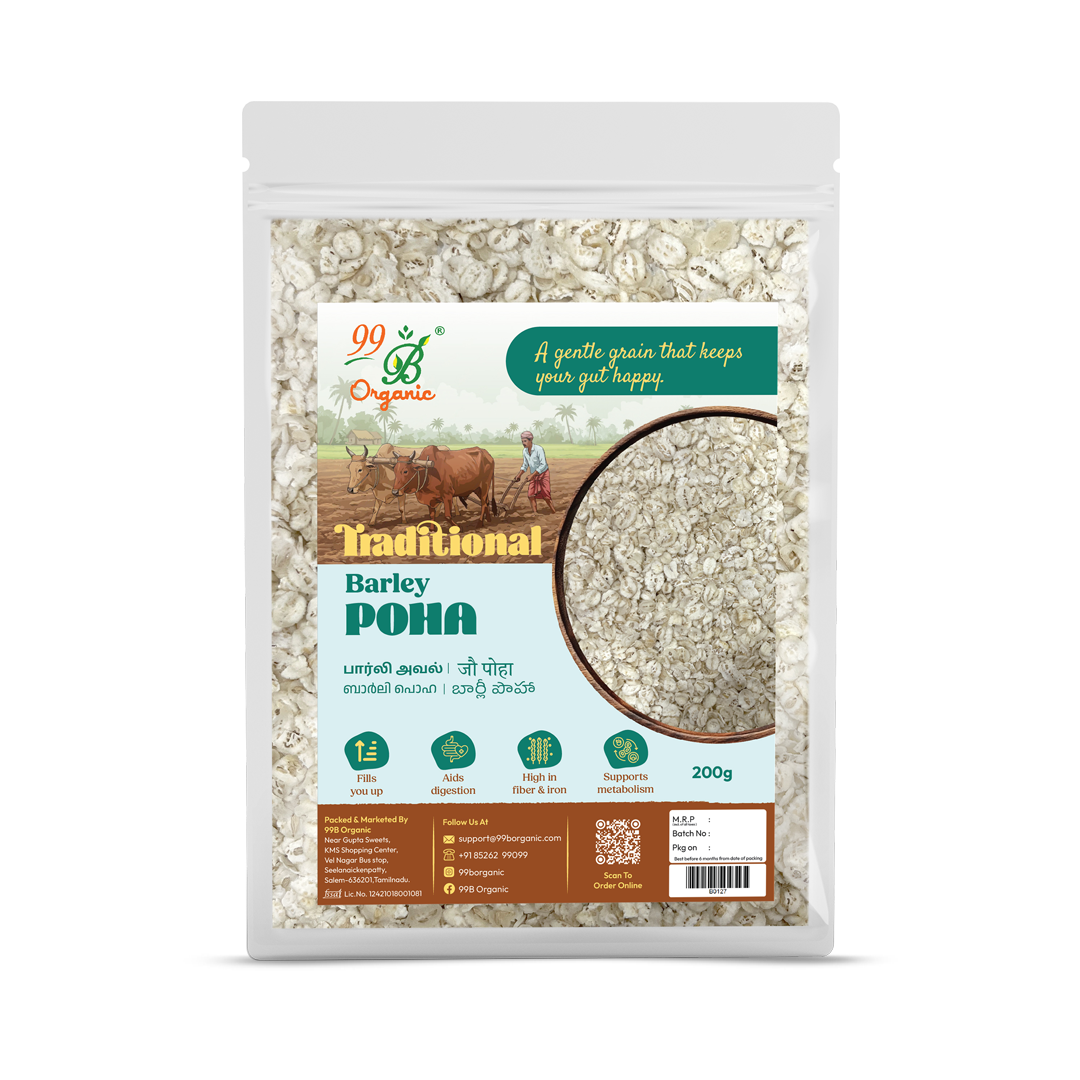 Organic barley poha wholegrain flakes 200g healthy fiber rich breakfast by 99B Organic