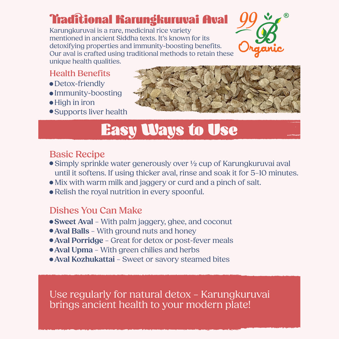 Organic karungkuruvai poha heritage black rice flakes 200g nutritious breakfast by 99B Organic