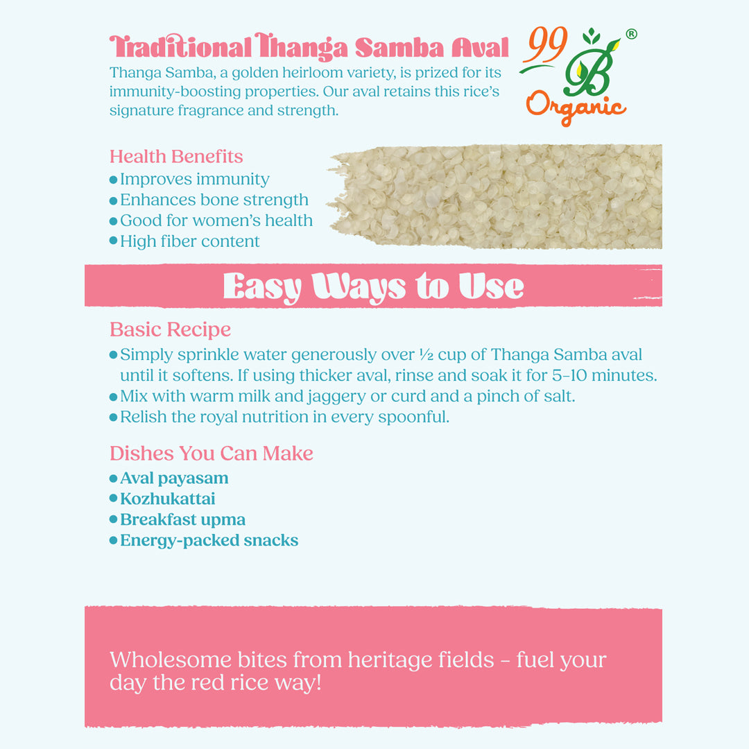 Organic thanga samba poha heritage rice flakes 200g healthy breakfast by 99B Organic