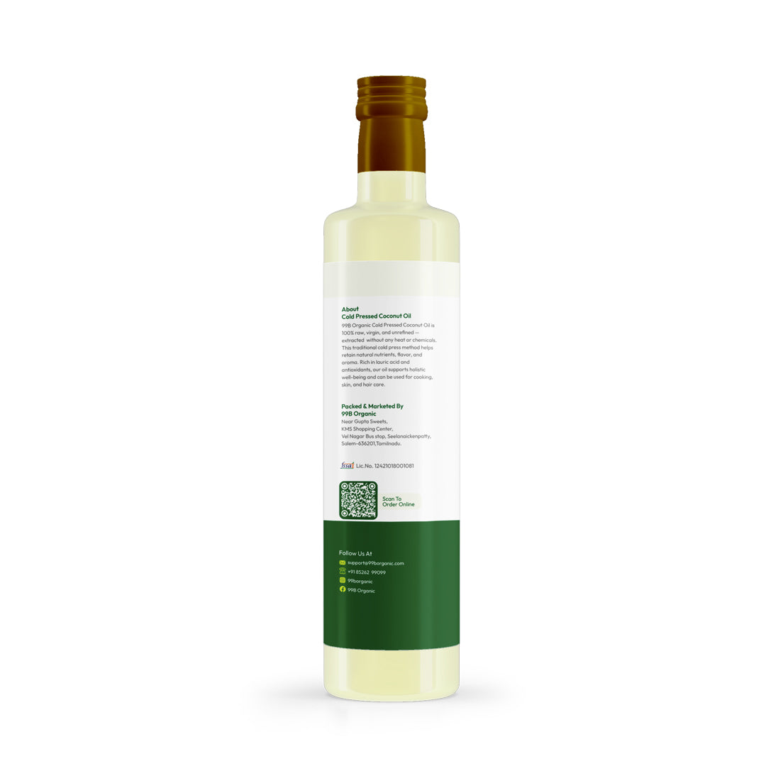 Organic coconut oil cold pressed virgin oil 500ml pure natural cooking oil by 99B Organic