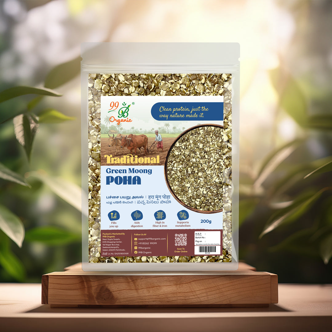 Organic green moong poha moong flakes 200g protein rich healthy breakfast by 99B Organic