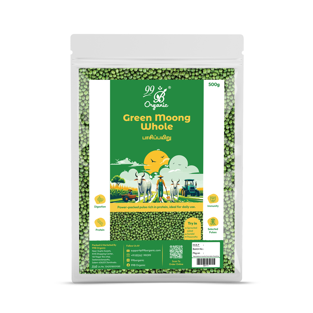 Organic green moong whole green gram 500g protein rich traditional pulse by 99B Organic