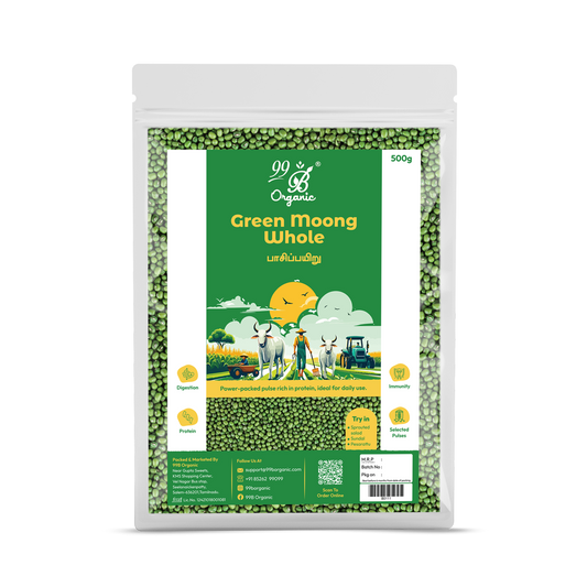 Organic green moong whole green gram 500g protein rich traditional pulse by 99B Organic