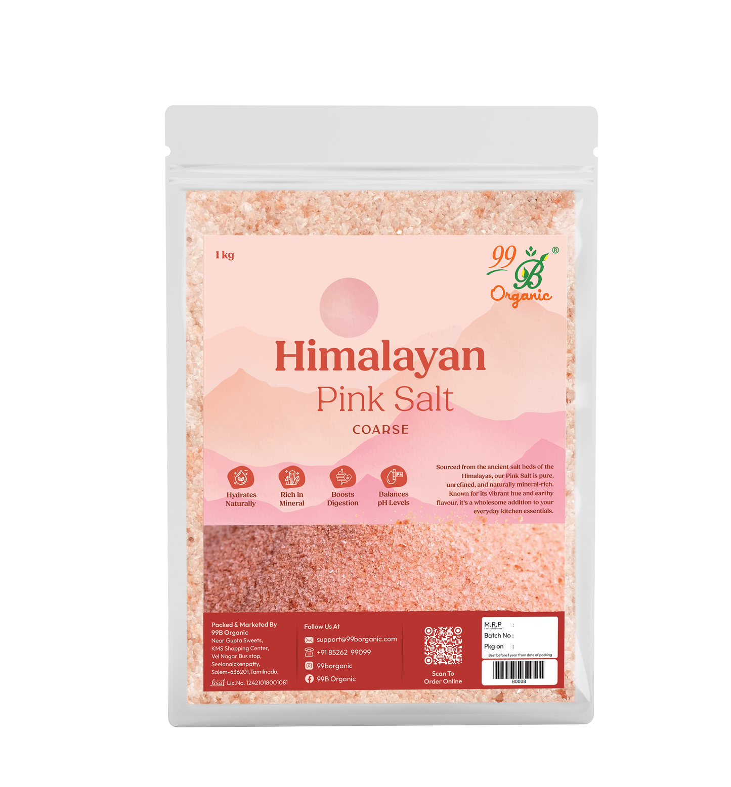 Himalayan pink salt powder 1kg mineral rich natural rock salt by 99B Organic