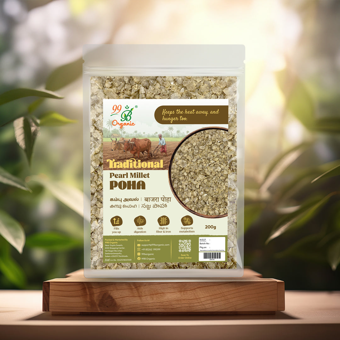 Organic kambu aval pearl millet poha 200g traditional healthy breakfast by 99B Organic