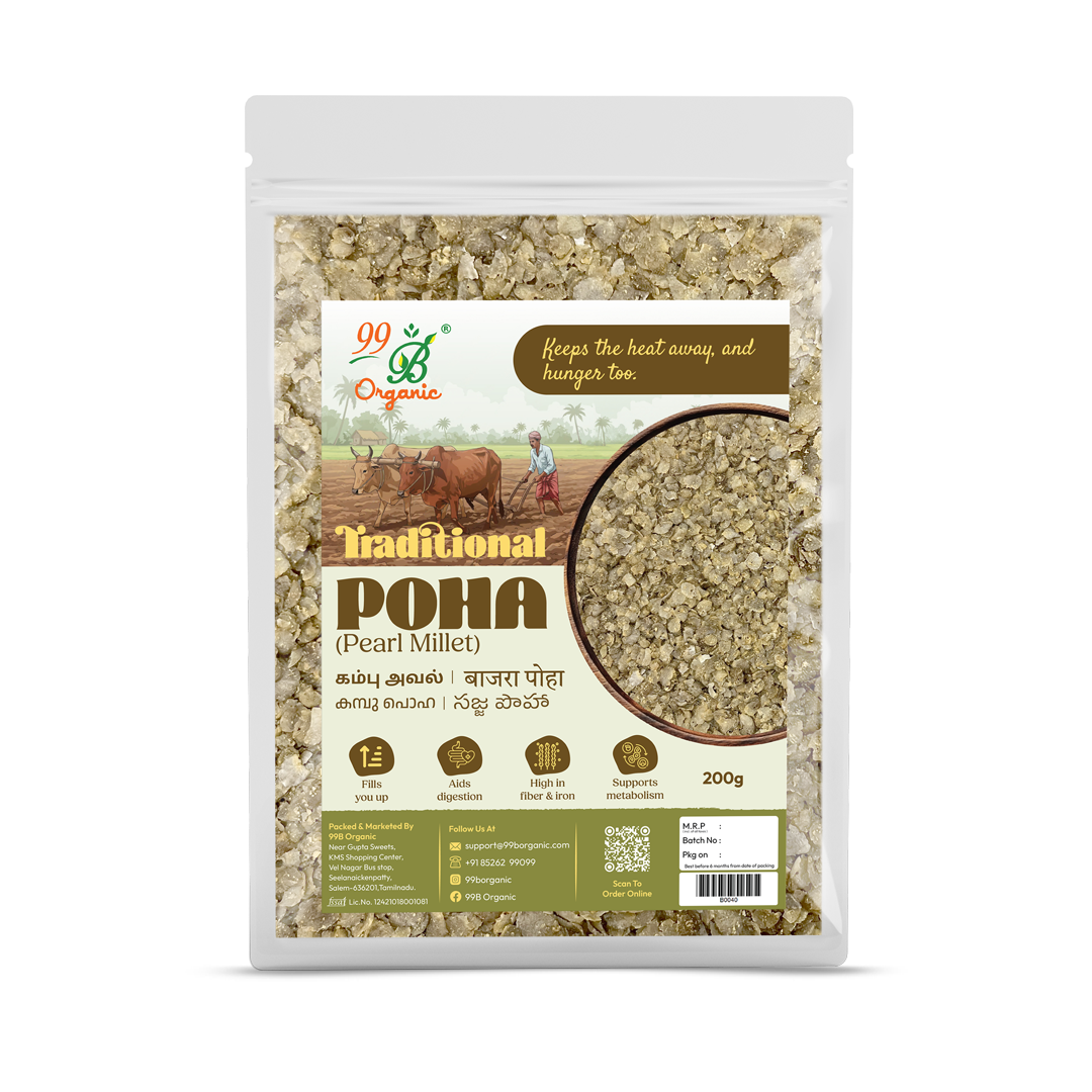 Organic kambu aval pearl millet poha 200g traditional healthy breakfast by 99B Organic