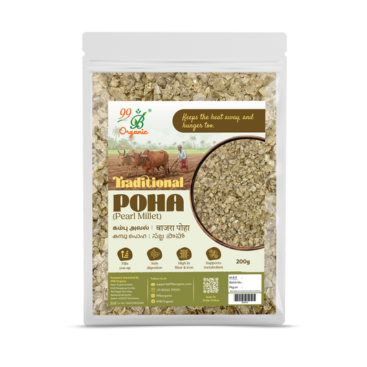 Organic kambu aval pearl millet poha 200g traditional healthy breakfast by 99B Organic