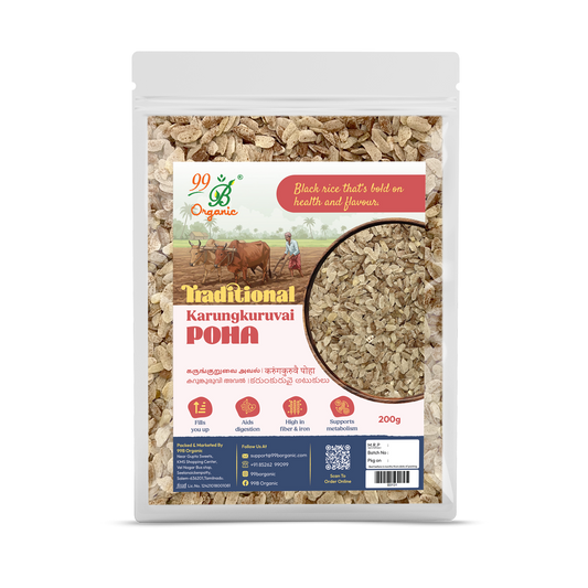 Organic karungkuruvai poha heritage black rice flakes 200g nutritious breakfast by 99B Organic