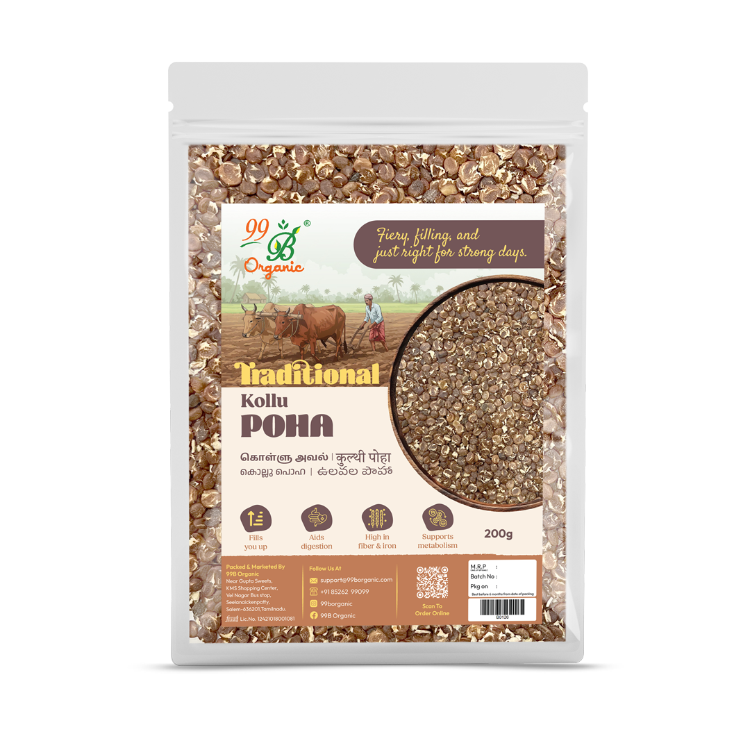 Organic kollu poha horse gram flakes 200g protein rich breakfast by 99B Organic