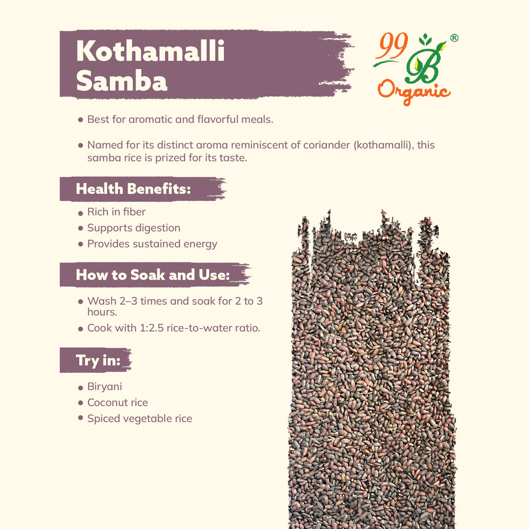 Kothamalli Samba Rice 500g | Coriander-Scented Traditional Rice – 99B Organic
