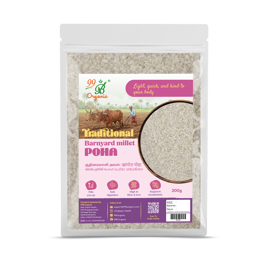 Organic kuthiravali aval barnyard millet poha 200g gluten free breakfast by 99B Organic