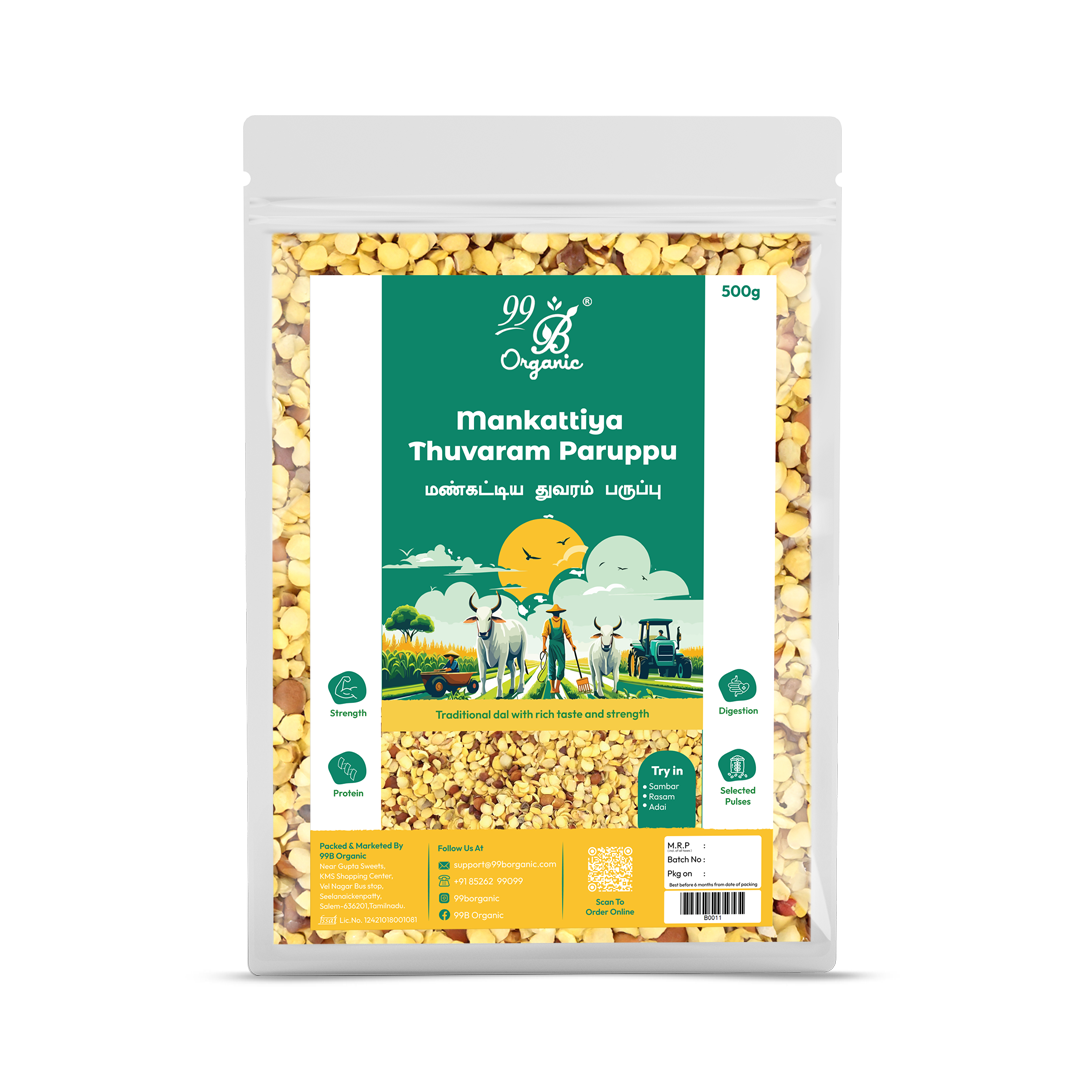 Organic mankattiya thuvaram paruppu native toor dal 500g traditional dal by 99B Organic