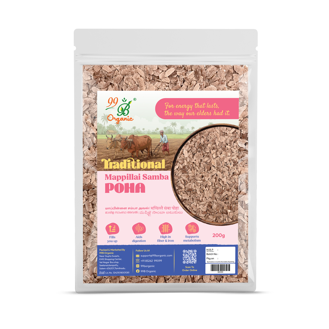Organic mappillai samba poha traditional red rice flakes 200g healthy breakfast by 99B Organic