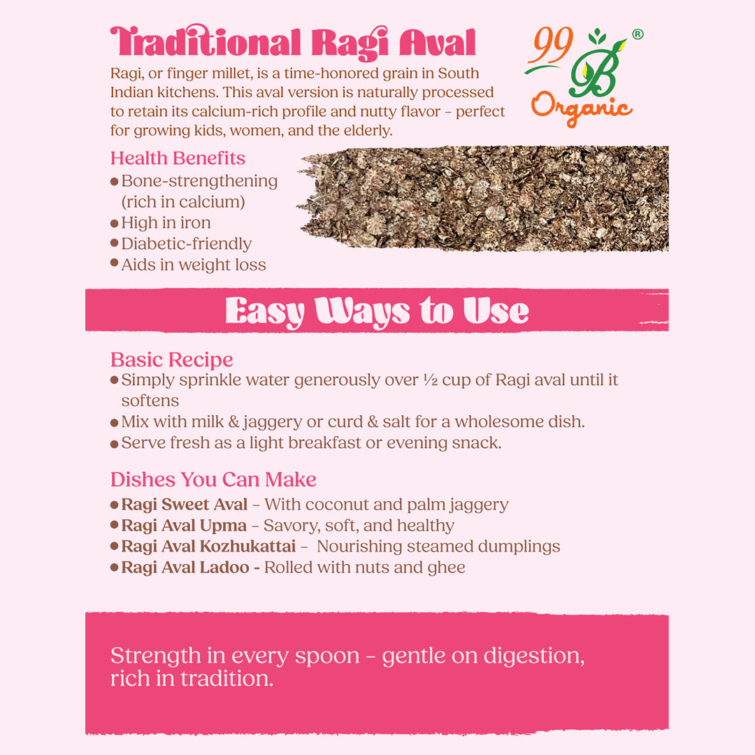 Organic ragi aval finger millet poha 200g calcium rich healthy breakfast by 99B Organic