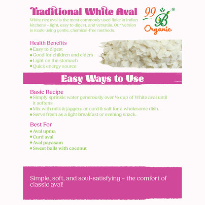 Organic white poha rice flakes 200g traditional breakfast food by 99B Organic