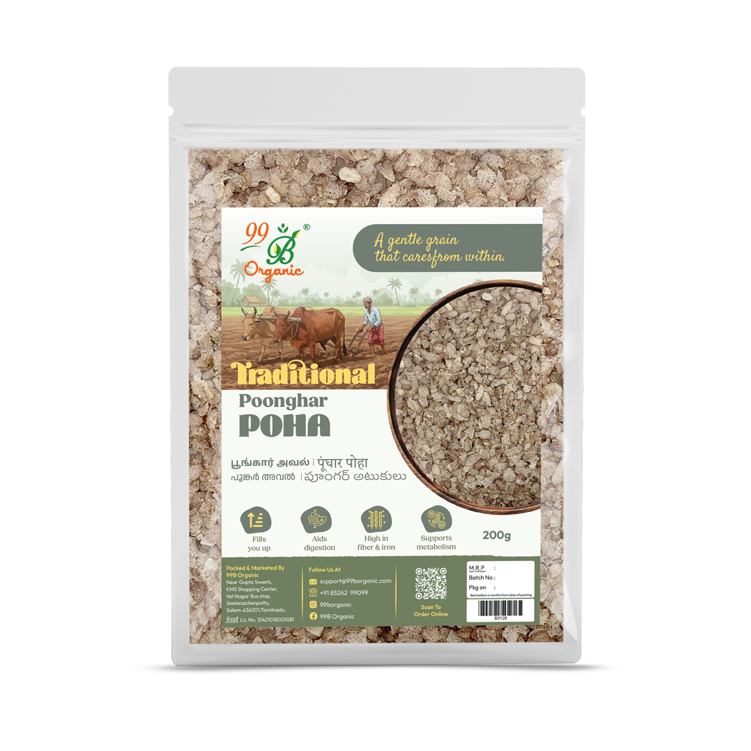 Organic poonghar poha heritage rice flakes 200g traditional healthy breakfast by 99B Organic