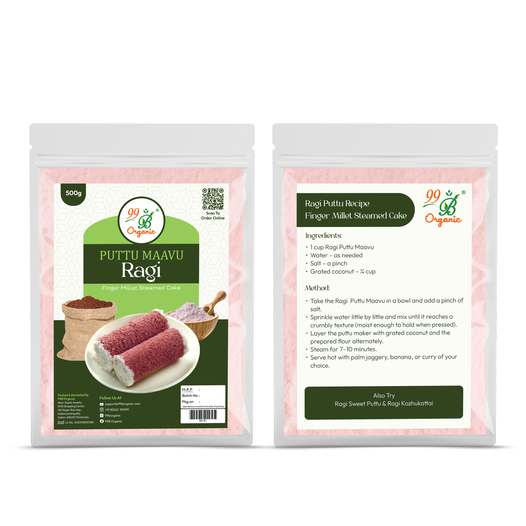 Organic ragi puttu maavu finger millet flour 250g calcium rich breakfast mix by 99B Organic