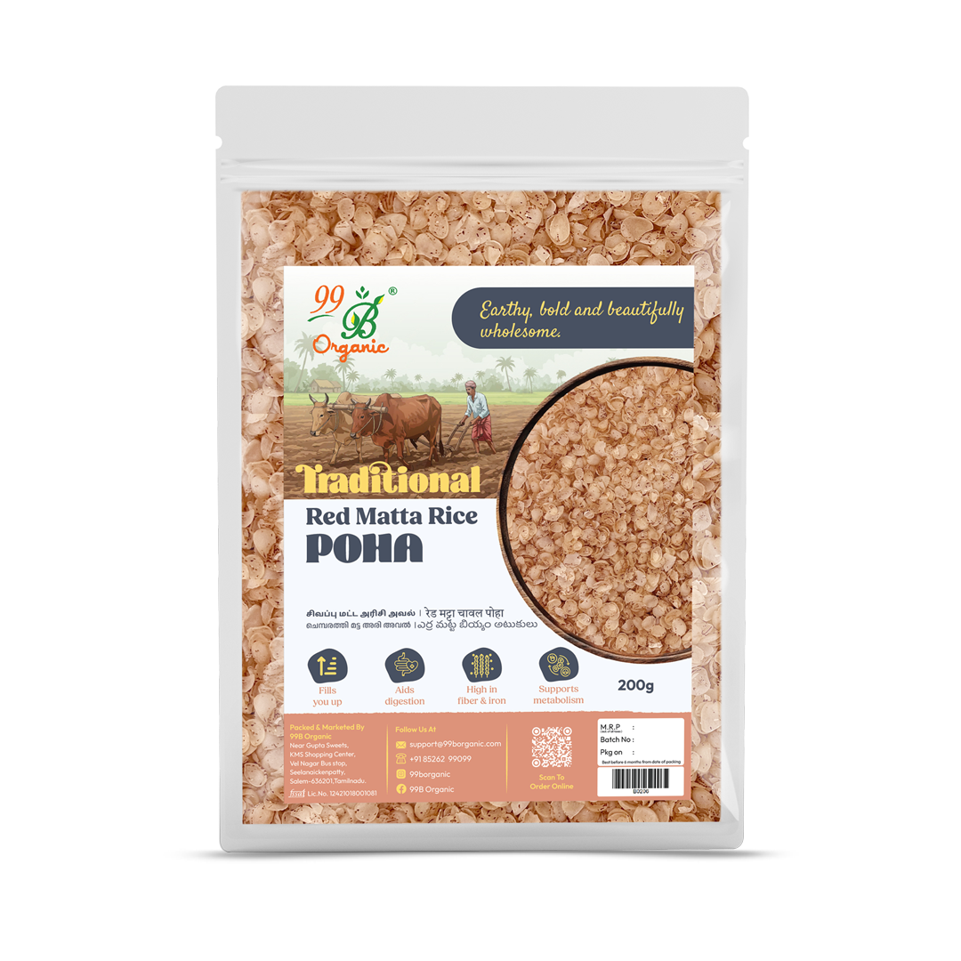 Organic red matta arisi poha Kerala rice flakes 200g traditional breakfast by 99B Organic