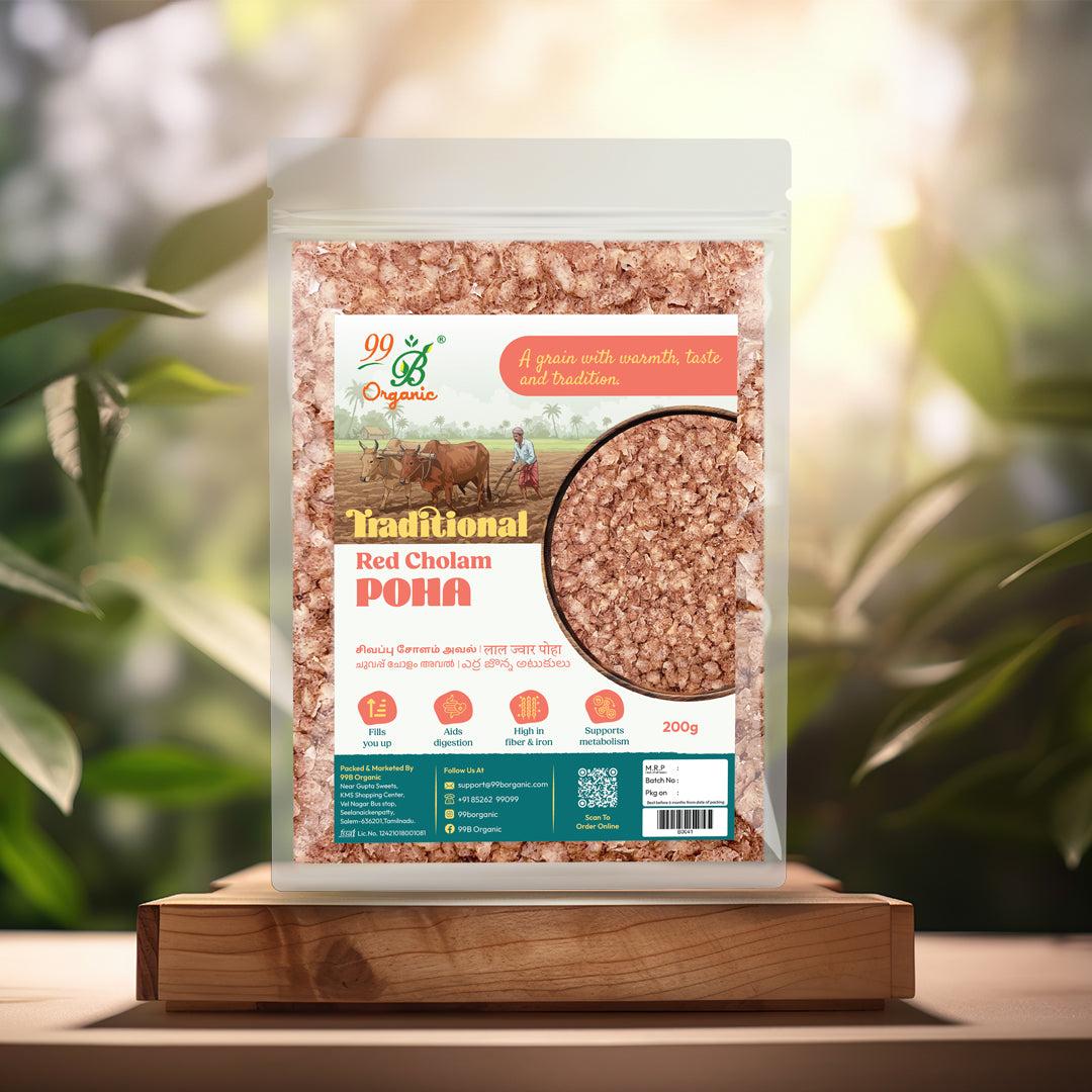 Organic red cholam poha sorghum flakes 200g gluten free breakfast by 99B Organic