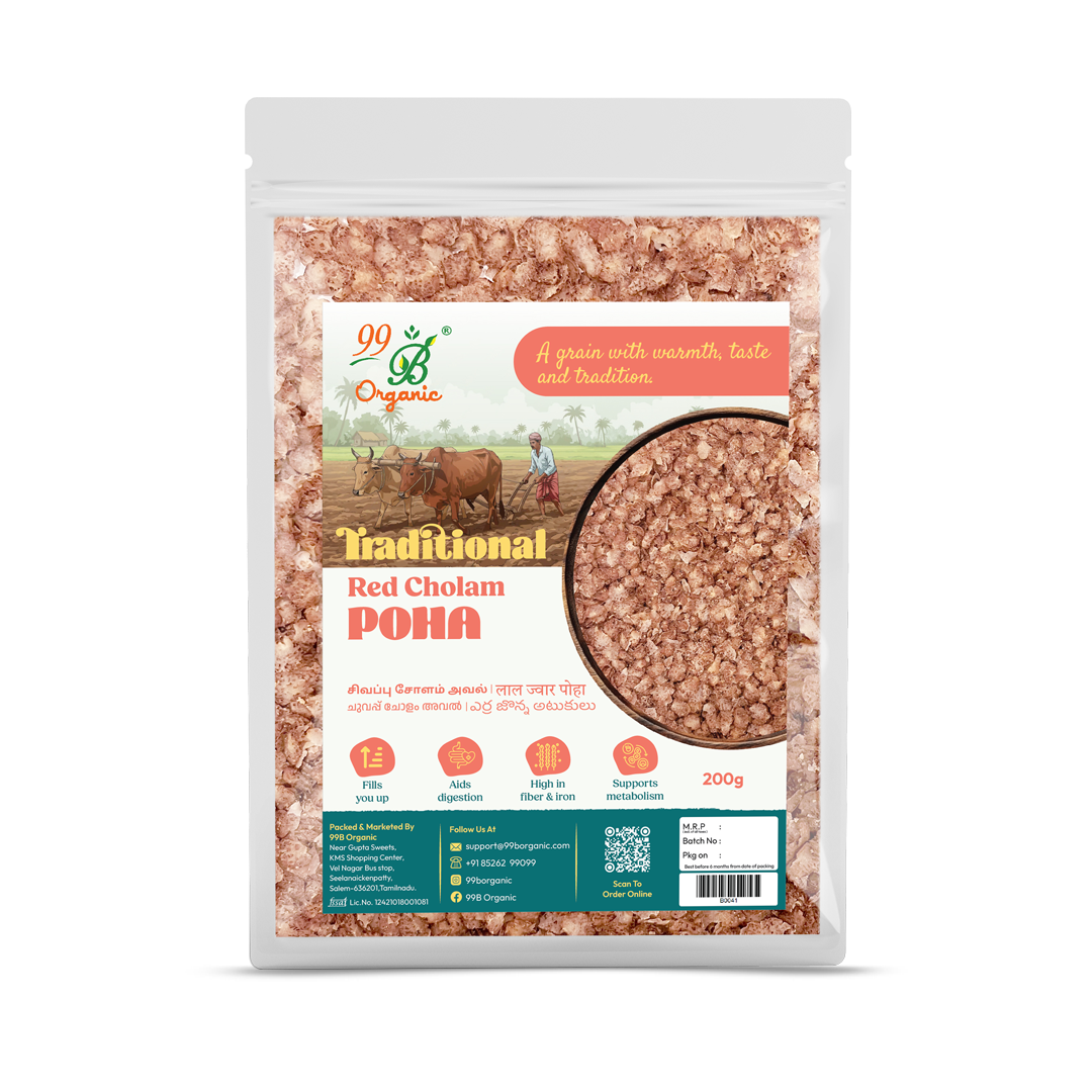 Organic red cholam poha sorghum flakes 200g gluten free breakfast by 99B Organic