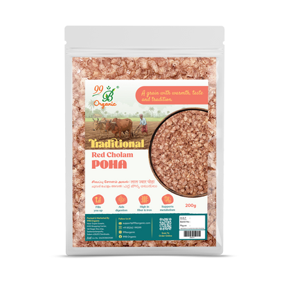 Organic red cholam poha sorghum flakes 200g gluten free breakfast by 99B Organic