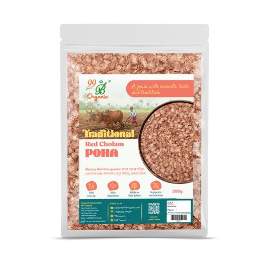 Organic red cholam poha sorghum flakes 200g gluten free breakfast by 99B Organic