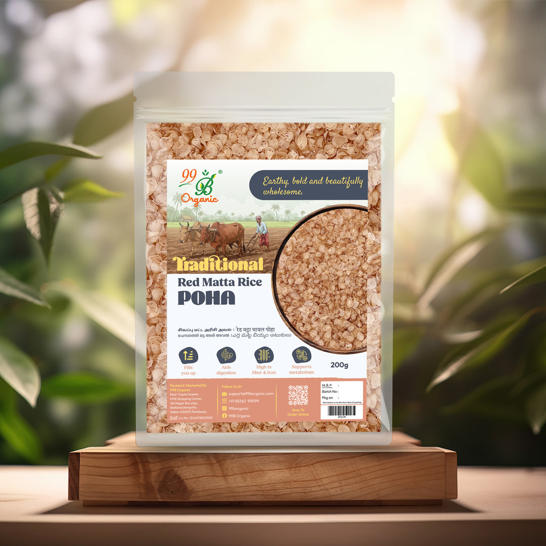 Organic red matta arisi poha Kerala rice flakes 200g traditional breakfast by 99B Organic