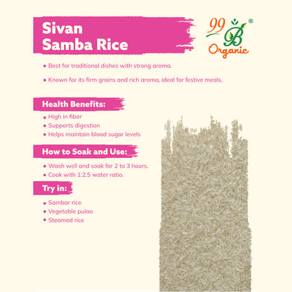 Sivan Samba Rice 1kg | Organic Heritage Rice – 99B Organic