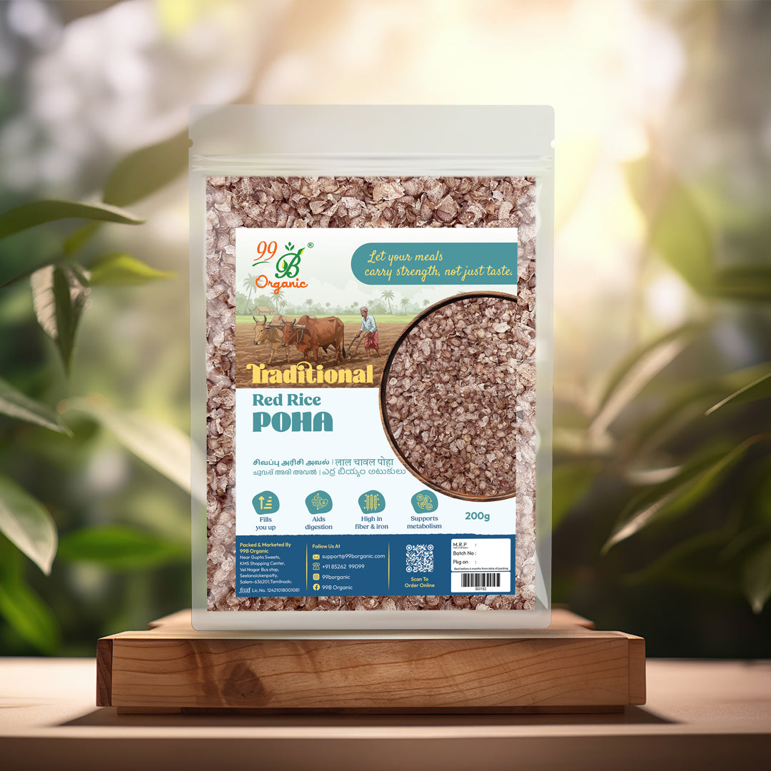 Organic sivappu arisi poha red rice flakes 200g healthy aval by 99B Organic