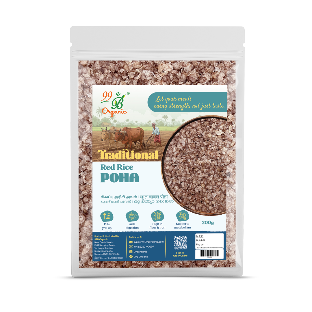 Organic sivappu arisi poha red rice flakes 200g healthy aval by 99B Organic