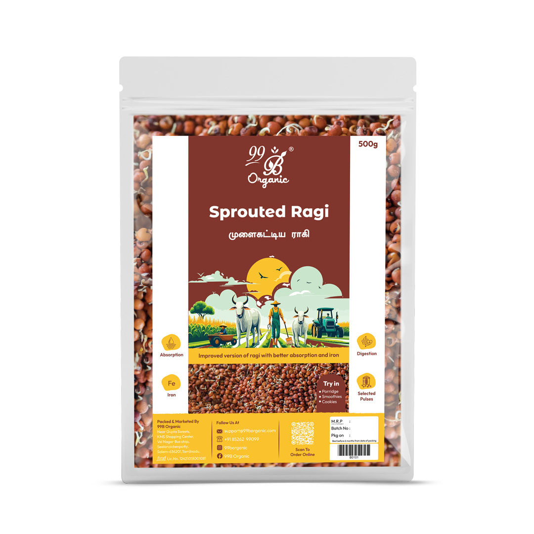 Organic sprouted ragi finger millet 500g calcium rich healthy millet by 99B Organic