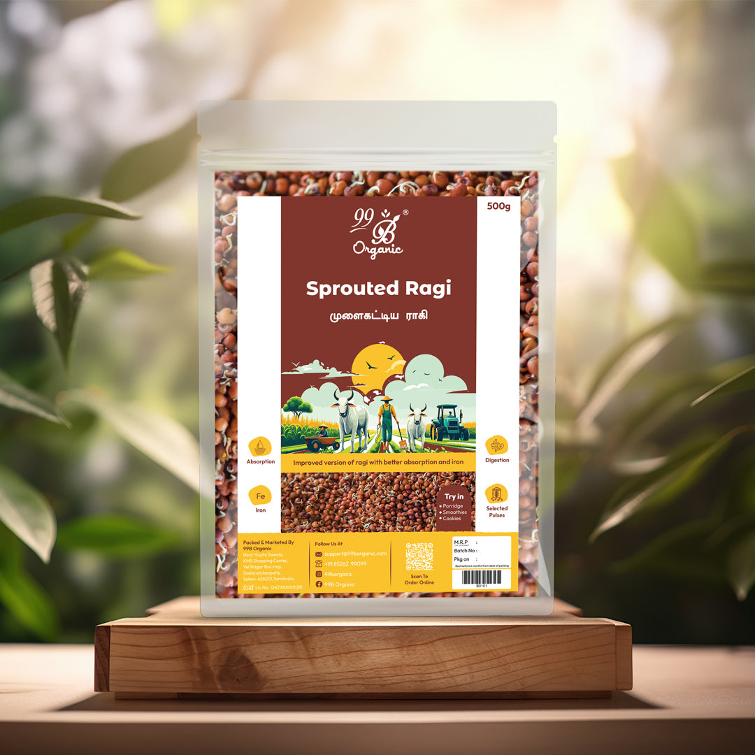 Organic sprouted ragi finger millet 500g calcium rich healthy millet by 99B Organic