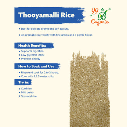 Thooyamalli rice 500g – organic traditional South Indian white rice by 99B Organic