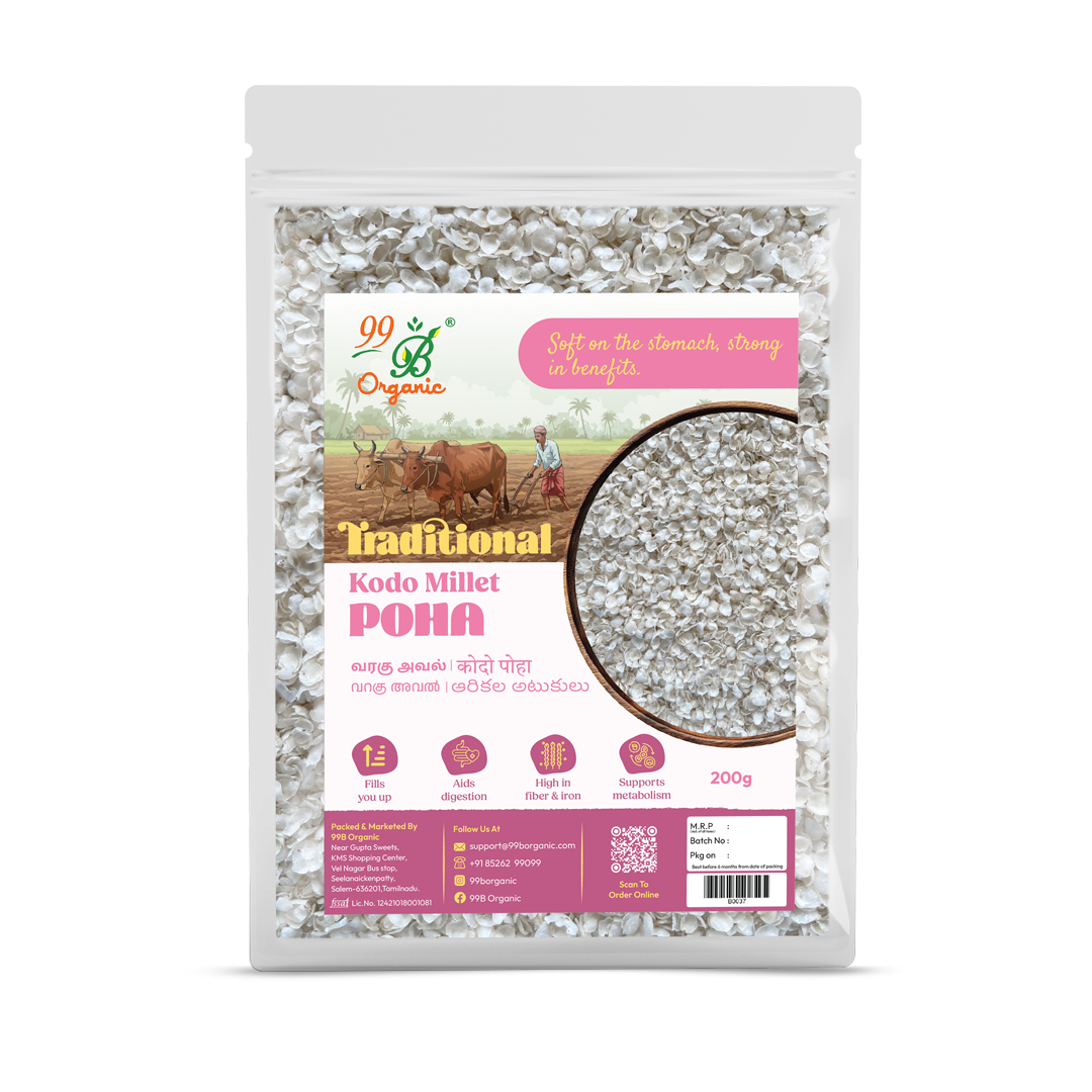 Organic varagu aval kodo millet poha 200g high fiber millet flakes by 99B Organic