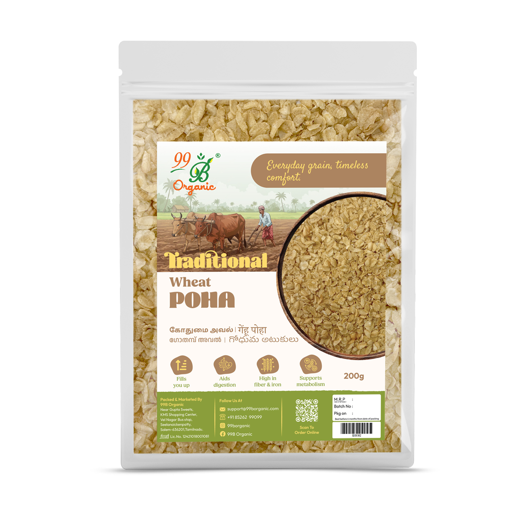 Organic wheat poha wheat flakes 200g protein rich breakfast by 99B Organic