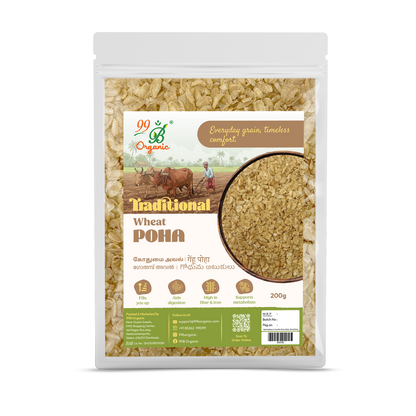 Organic wheat poha wheat flakes 200g protein rich breakfast by 99B Organic
