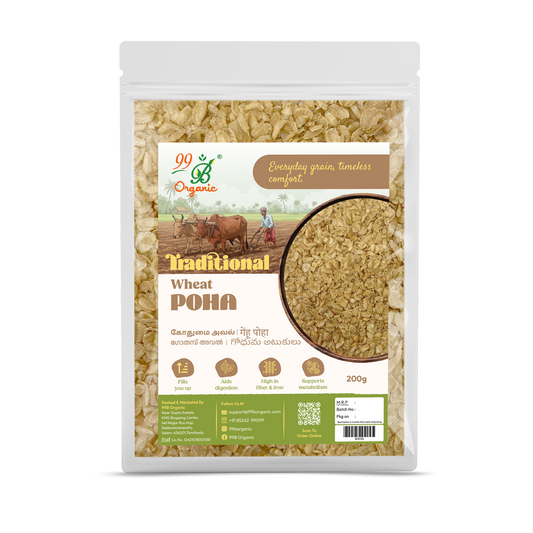 Organic wheat poha wheat flakes 200g protein rich breakfast by 99B Organic
