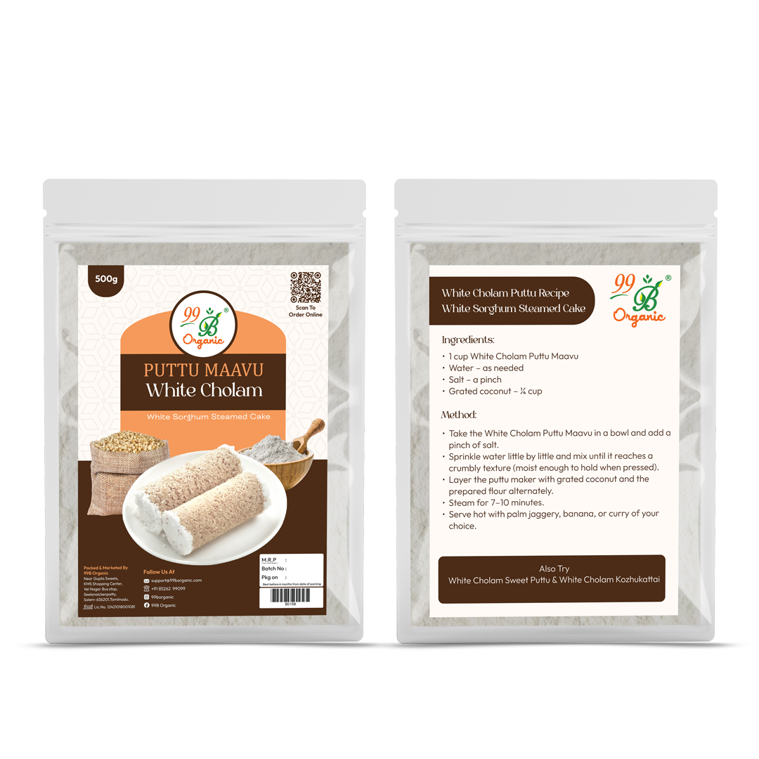Organic white cholam puttu maavu sorghum flour 250g healthy breakfast mix by 99B Organic