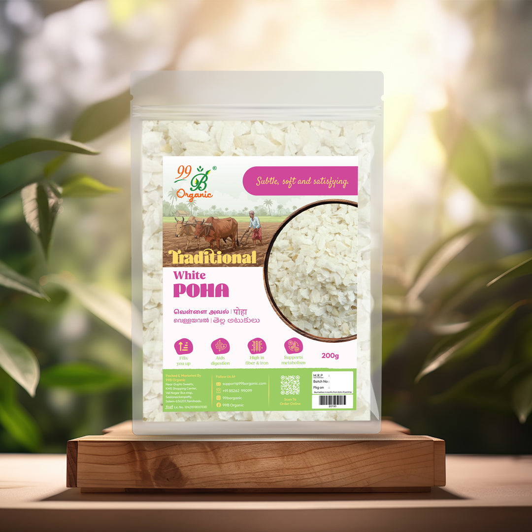 Organic white poha rice flakes 200g traditional breakfast food by 99B Organic