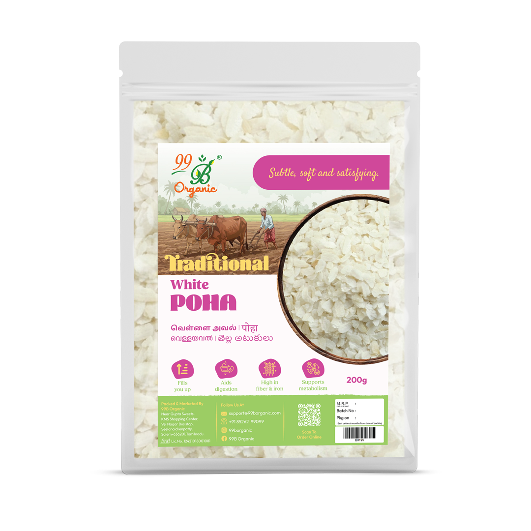 Organic white poha rice flakes 200g traditional breakfast food by 99B Organic
