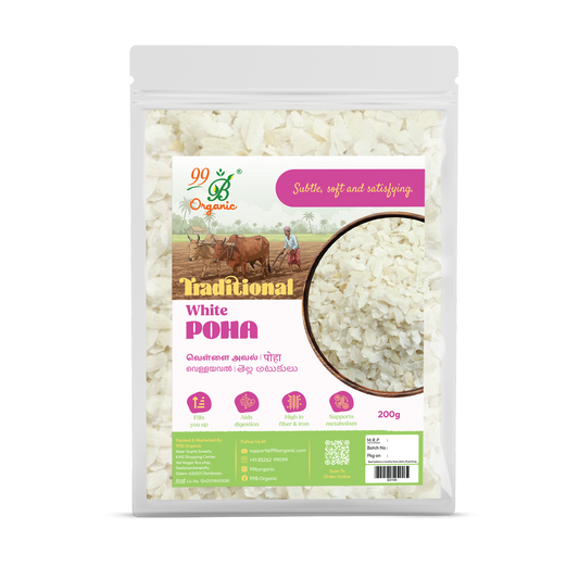 Organic white poha rice flakes 200g traditional breakfast food by 99B Organic